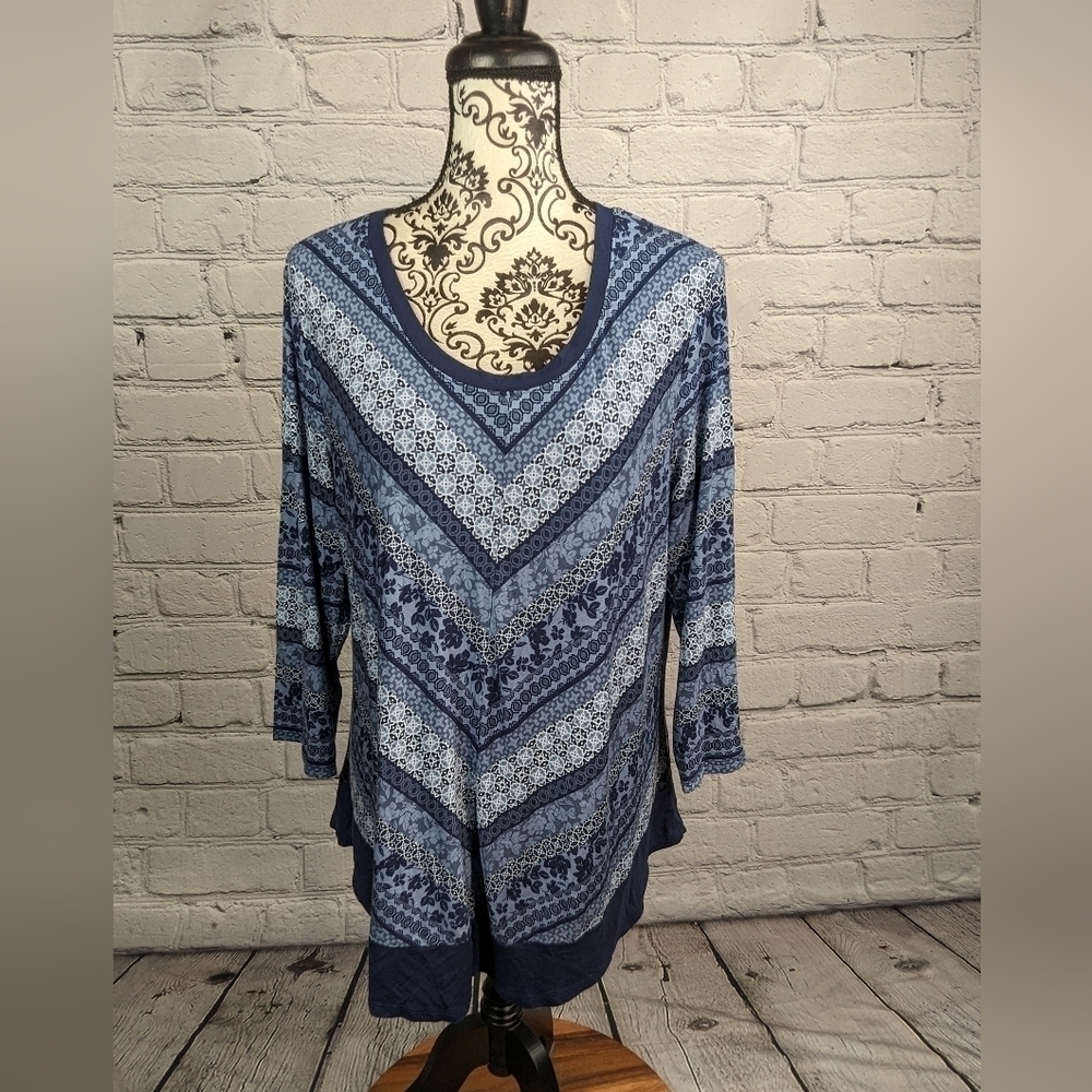 Croft & BARROW WOMENS LONG SLEEVE STRETCH KNIT GEOMETRIC PRINT PLUS SIZE 2X B23